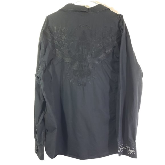 ARTFUL DODGER 3X Black, Gray Embroidered, Military, Button Front Shirt Jacket - Picture 2 of 13